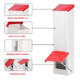 JLUHYANN Galvanized Chicken Feeder Automatic Metal Poultry Feeder No Waste Wall Mounted Chicken Feed Dispenser with Scoop Holds 8Lbs for Chickens Ducks Quails
