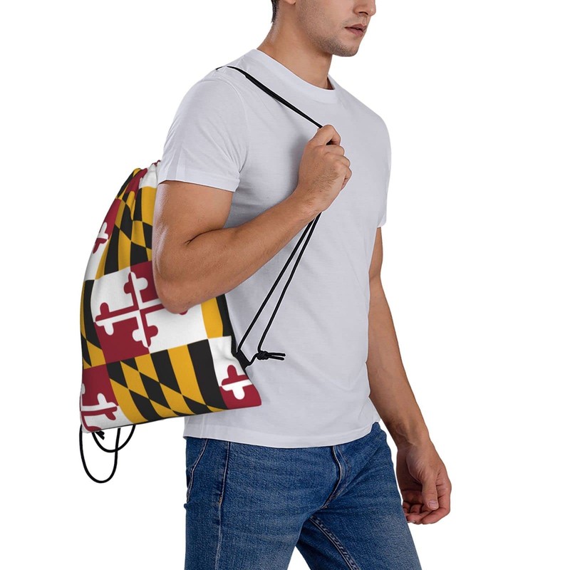 Richugui Drawstring Backpack Maryland State Flag Backpacks Swim Bag For