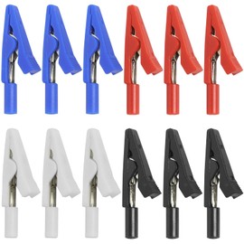 12 Vollisolierte Krokodilklemmen, Isolierte Krokodilklemmen Klein, Alligator Klemmen in 4 Farben, Sicherheitsprüfung Alligator-Clip, Elektrische Prüfklemmen mit Kunststoffgriffen für Batterieladung