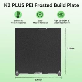 Creality K2 Plus PEI Build Plate, Flexible Spring Steel Textured Print Surface, Orignal Frosted K2P 3D Printer Bed Sheet, Heating Bed Replacement, Printing Platform Mat, 370x370mm