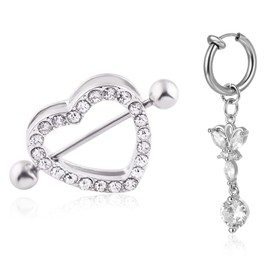Long Tiantian 2Pcs Butterfly Heart Non-Piercing Belly Button Rings