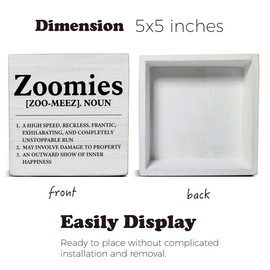 Dog Lover Gift Zoomies Definition Wooden Box Sign Dog Theme Desk Decorative Wooden Sign Home Decor for Desk Table Shelf 5 x 5 Inches