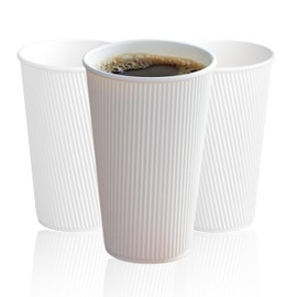 16oz Double Wall Ripple White Paper Coffee Cups- Pack of 50ct