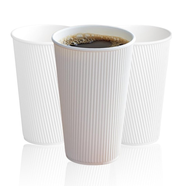 16oz Double Wall Ripple White Paper Coffee Cups- Pack of
