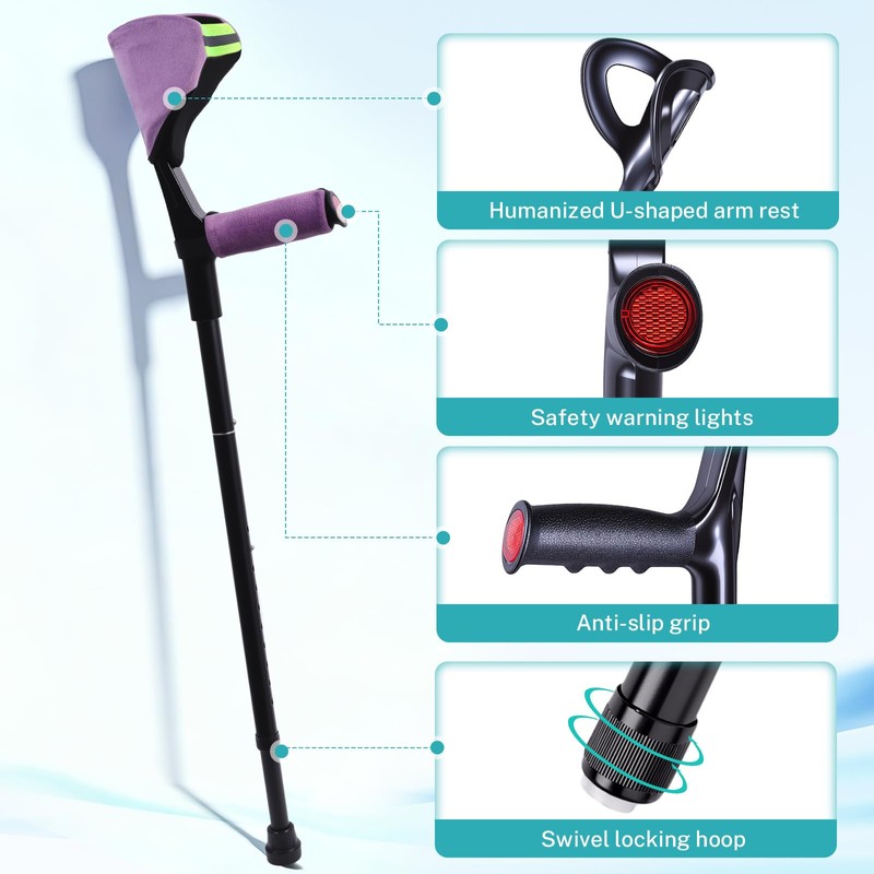 Forearm Crutches for Adults, 2 Pcs, Adjustable Arm Crutch with