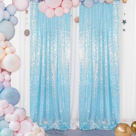 ShiDianYi Iridescent Aqua Sequin Backdrops for Photograph Backdrop Curtain 4FTx10FT 2 Panels Birthday Glitter Blue Curtains Sequin Fabric Mermaid Background