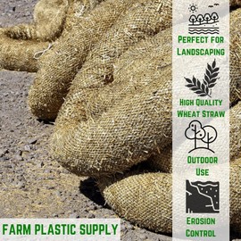 Farm Plastic Supply - Straw Wattle Kit - Straw Wattle, Wattles, Erosion Control, Slope Stabilization, Erosion Control Blanket, Wooden Stakes, 2 Foot Wood Stakes (9" x 12' - Straw Wattle)