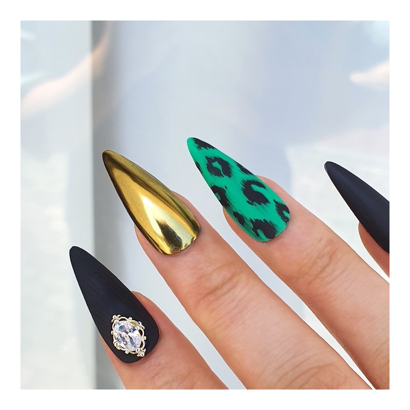 Green leopard handmade nail tip - Oval / 그린 호피