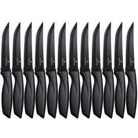targzier Steak Knives Set of 12,Premium Steak Knives,Black Serrated Steak Knife,Stainless Steel Steak Knife Sets,Durable Steak Knifes,Ergonomic Black Steak Knifes,Dishwasher Safe
