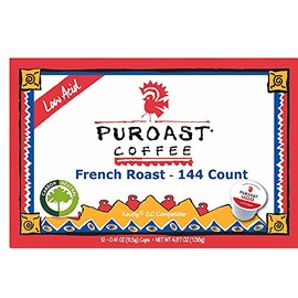 Puroast Low Acid Coffee French Roast Single Serve Pods Dark Roast High Antioxidants & High pH No Bitter Aftertaste Reduced Heartburn & GERD Friendly 144 Count - Compatible with Keurig Brewer