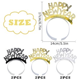 Zkaoai Pack of 6 Happy New Year Headbands, New Year's Eve Headwear, Happy New Year Headband, New Year Accessories Headband, New Year Photo Props Christmas Hair Accessories Party Costume Accessories
