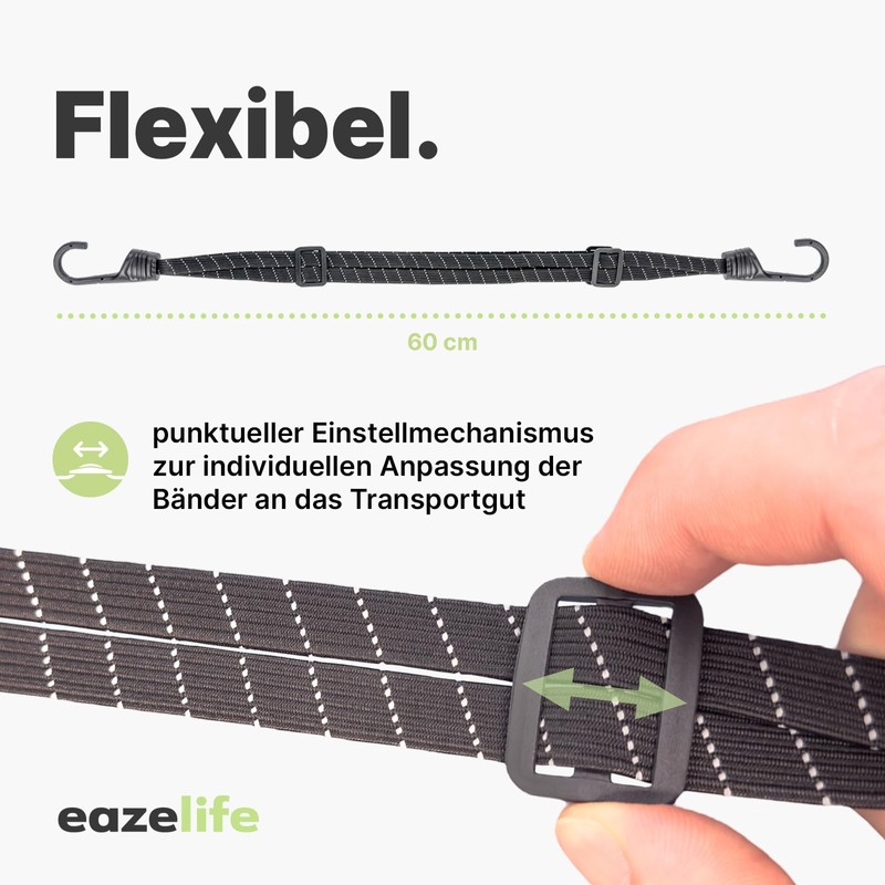 Set of 2 Luggage Lashing Straps, 60 cm, Adjustable, Reflective,
