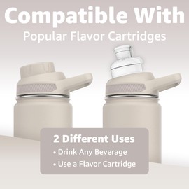 Chill Oasis Water Bottle | Compatible With Popular Flavor Cartridges | BPA Free, Leak Proof, Double-Walled Vacuum Insulated Stainless Steel, and Dishwasher Safe | Cold for 24 Hours (Beige, 32oz)