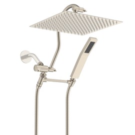 Hibbent All Metal Shower Head, 12'' High Pressure Rain Shower Head, Showerhead Combo/Handheld Shower Wand, 12'' Adjustable Curved Shower Extension Arm, 71'' Hose, 2 Shower Head Holders, Brushed Nickel