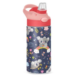 Koala Forest Animal Kids Insulated Water Bottle, Toddlers Tumbler Travel Cup with Straw & Handle Stainless Steel Cup for Travel School Girls 12 oz