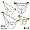 [HSP] Industrial Nipple Earrings Triple Chain Jewel CZ Cross Dangle,