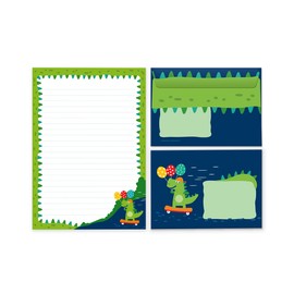 Writing Paper Set Letter Pad with Envelope for Boys Girls Kids Dino Dinosaur (Pad A5 with 25 Sheets + 15 Envelopes)