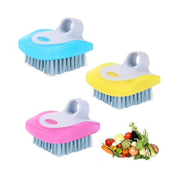 ASTER 3 Pieces Fruit Vegetable Brush, Vegetable Scrubbers Potatoes Washing Brush Veggie Brush for Potatoes, Carrots, Fruits and Produce Kitchen Gadgets