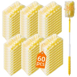 Senowi 60 Count 360° Heavy Duty Duster Refills Compatible with Swiffer,Large Size-Extra Thick Disposable Electrostatic Feather Duster Refill with 1 Retractable Handle(35-inch Length Fully expanded)