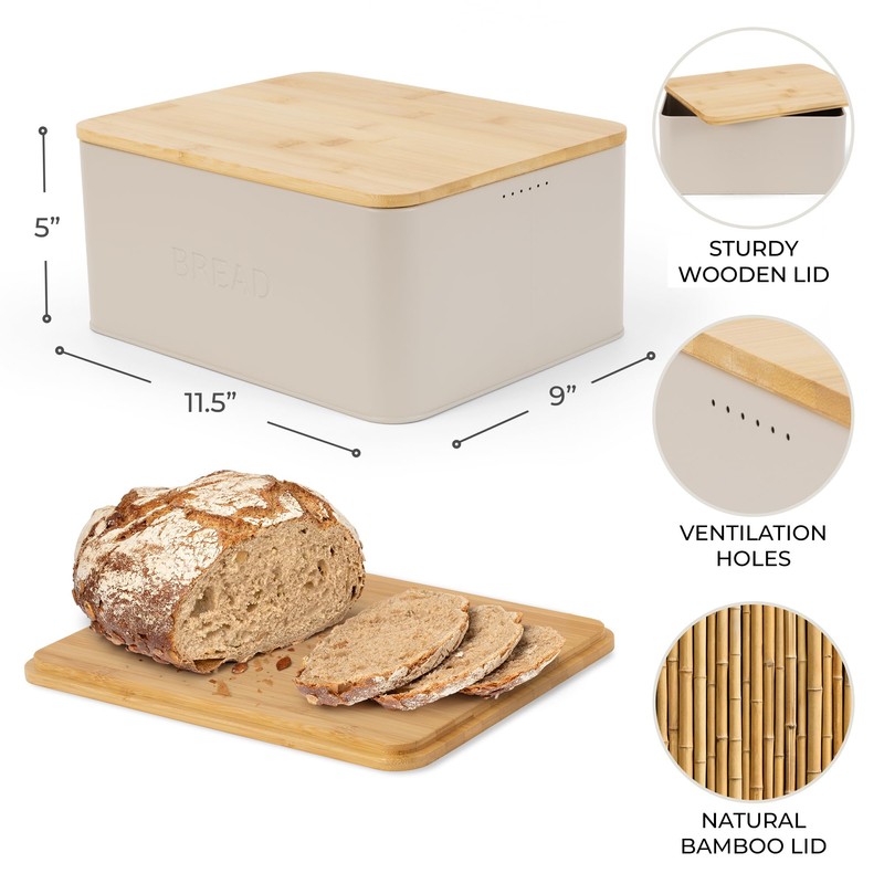 ZICOTO Beautiful Bread Box With Wooden Lid For Your Kitchen