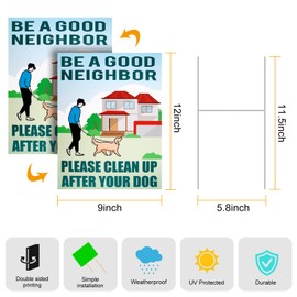 No Pooping Dog Signs, IKAYAS 2 Pack Double Sided 9 x 12" No Dog Poop Signs for Yard Clean Up After Your Dog Signs with Stakes No Pooping Dog Signs for Yard, Outdoor Sign Necessary for Garden Yard