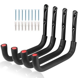 Naikozmo 12.7 Inch Heavy Duty Large Tool Hanger, 4 Pack Wall Mounted Garage Storage Hooks, Indoor Black + Red 12.7Inches x 9.2Inches
