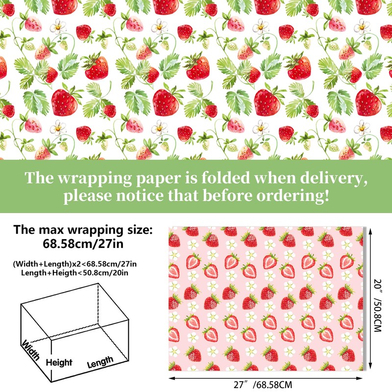 12 Sheets Strawberry Premium Kraft Wrap Paper
