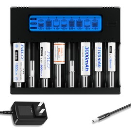 8 Bay 18650 Battery Charger for Rechargeable 3.7V Li-ion 18650 16340 17670 18500 17500 17335 Batteries with DC 12V 5A Adapter