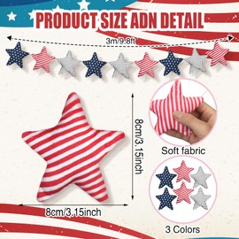 VitalCozy 9.8ft Patriotic Banner Vintage 3D 4th of July Star Garland Red White and Blue Decorations Pre-assembled Soft Fabric Banner for Memorial Day Veterans Day Independence Day Party Decor