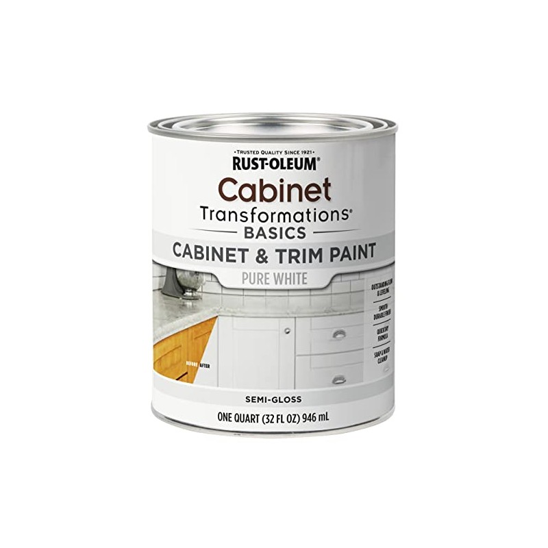 Rust-Oleum 372007 Transformations Basics Cabinet & Trim Paint, Quart, Pure