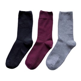E02 Women's Cotton Blend Socks, Non-Slip, Non-Slip, No Elastic Mouth, 9.1 - 9.8 inches (23 - 25 cm), Set of 3 Pairs (Color Selected)