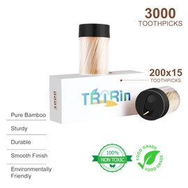 TRTRin Bamboo Wooden Toothpicks [3000 Count]-With 2-Pack Reusable Toothpick Holder, Sturdy Smooth Finish Tooth Picks, For Appetizer, Olive, Barbecue, Fruit, Teeth Cleaning Toothpicks, Black.