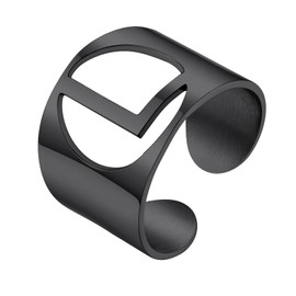 GoldChic Stainless Steel Men's Women's Initial A-Z Finger Ring Black Open Adjustable Letter Statement Ring Women Men Wedding Ring Partner Ring Size 51.8 (16.5) - 67.2 (21.4), Stainless Steel