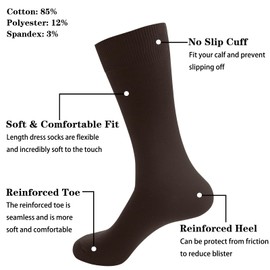 PUJANE Men's Dress Socks 5 Pairs Mens Cotton Calf Business Formal Soft Breathable Athletic Long Crew Casual Socks (Navy/Brown Size L)