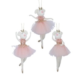 Gisela Graham Pink and White Fabric Ballerina Mice 20x12x11cm Hanging Tree Decoration