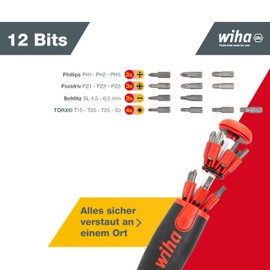 Wiha LiftUp 25 Screwdriver Set 12 Pieces with Bit Set (38605) Screwdriver Set with Bit Magazine Made of Standard Bits, Bit Holder Slotted Phillips Torx