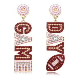 Football Earrings for Women Beaded Game Day Earrings Rhinestone Football Team Drop Dangle Earrings Football Mom Accessories Sports Jewelry Gifts, Zinc, No Gemstone