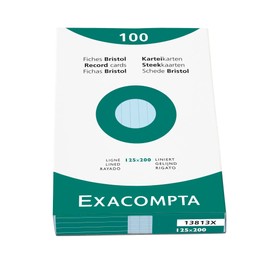Exacompta 13813X Index Cards (205 q/m² Cardboard, Wood-Free, 125 x 200 mm, Lined, Unperforated) Pack of 100, Blue