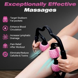 Forza Fit All-in-One 4-Wheel Massage Roller | Deep Tissue Relief for Legs, Arms, Neck & More | Ideal for Sore Muscles, Tendonitis, Carpal Tunnel & Cellulite Recovery | Pink & Black