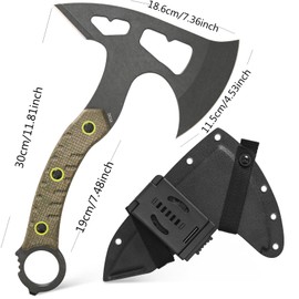 Ccanku C1392 Camping Axes,DC53 Steel Blade with Micarta Handle Chopping Axe Bushcraft Camping Axes Survival Hatchet with Kydex Sheaths for Hiking Hunting Camping Splitting Chopping Wood(Green)