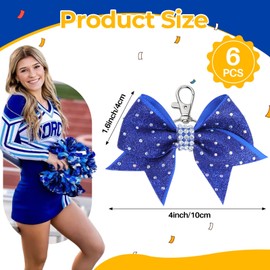 OAOLEER 6PCS Glitter Cheer Bow Keychain with Rhinestones, Sparkly Cheer Key Chain bulk for team Cheerleader Keyrings for Teen Cheerleading Sports Accessory (Blue)