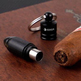 KEENSUN Cigar Punch - Cigar Hole Opener Stainless Steel Punch Blade, Portable Rotary Punch with Key Chain Ring (Black)