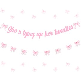 kreat4joy 30th Pink Bow Birthday Decorations, She's Tying Up Her Twenties Banner Pink Coquette Garland for Her Girls Women Bow Coquette 30 Years Old Birthday Party Supplies