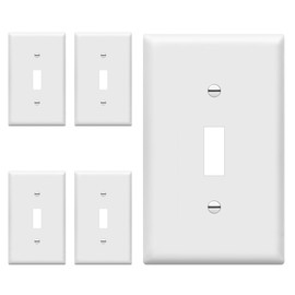 ENERLITES Light Switch Cover Plate, Toggle Wall Plate Cover, Size 1-Gang 4.50" x 2.76", Unbreakable Polycarbonate Thermoplastic, 8811-W-5PCS, White (5 Pack)