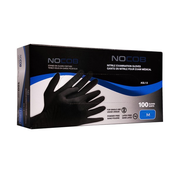 NOCOB Black Nitrile Disposable Gloves (100, Medium)