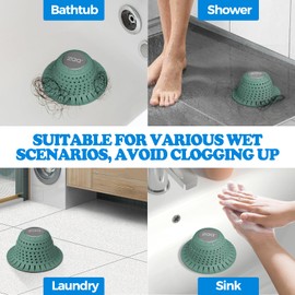 zaa Bathtub Drain Hair Catcher, Premium Silicone Collapsible One Pack Drain Protector for Pop-Up and Regular Drains of Shower, Bathtub, Tub, Bathroom, Sink, Green