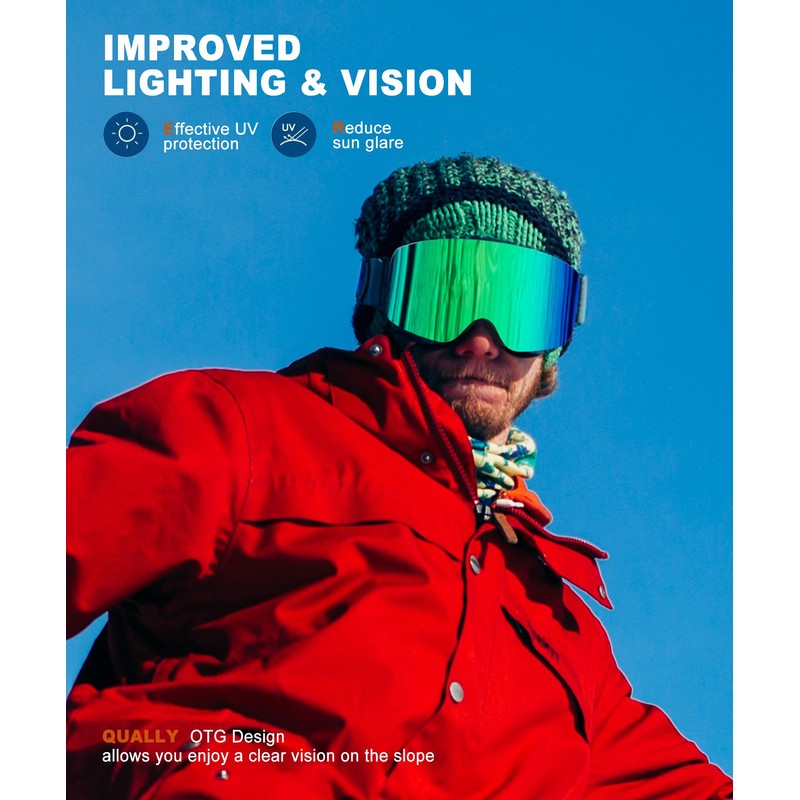 QALLY Ski Goggles for Men Women Snow Goggles Anti fog