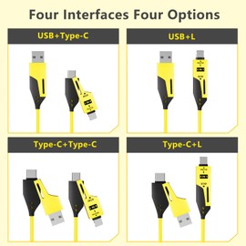 GUGOBOX 4-in-1 Spring Charging Cable - 4ft 65W Coiled USB Cable for Phones,Laptops,Car Chargers and More,Liquid Silicone Coiled Design,2 Pack(Yellow)