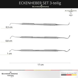 Schwertkrone Corner Lifter Set / 3-Piece Excavator Double Probe / Ground Ends / Sterilisable - Professional Quality / Stainless Steel