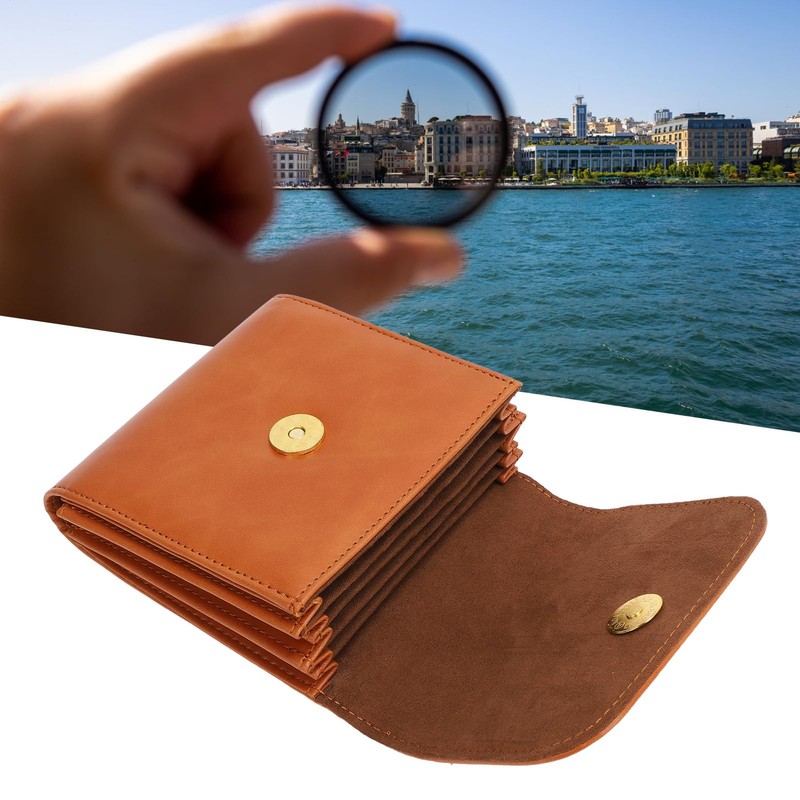 Lens Filter Case, 5 Layers Lens Filter Pouch PU Leather